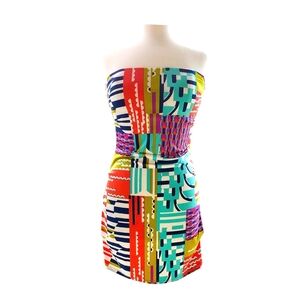 Vintage Rubber Ducky Productions USA strapless mini dress Multicolor SZ M